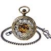 MICGIGI - Orologio da taschino meccanico unisex, stile retrò, stile punk, scheletro, con catena