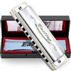 East Top 10 Holes Key di C Professional Diatonic Blues Harmonica T008, Silver Harmonica Per adulti, musicisti professionisti, principianti e studenti