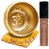 Himalayan Bazaar - Set di campane tibetane, facile da suonare, design Om per meditazione, suono, chakra, yoga, guarigione, 10 cm, colore: oro e giallo