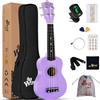 Winzz Ukulele Soprano Bambini, Ukulele Principianti Adulti, 21 Pollici Ukulele Kit Legno con Accordatore, Custodia, Tracolla, Corde, Plettri (Colore: Viola)