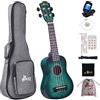 Winzz Ukulele Soprano Principianti Bambini Adulti 21 Pollici, Unico Blu-verde Ukulele Scuola Media Legno Kit 8 Accessori con: Adesivo per Tastiera, Carta degli Accordi
