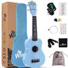 Winzz Ukulele Soprano, kit per principianti, con custodia, accordatore clip-on, corde di ricambio, tracolla, plettro, adesivo per tastiera, prontuario degli accordi, panno per pulizia 21 Sopran Blau