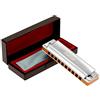 East Top 10 Holes Armonica Diatonica Professionale Blues Chiave di Sib con copertura in argento, armonica Probgrade per adulti, musicisti professionisti e studenti