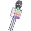 ShinePick Microfono Karaoke Bluetooth, Microfono bambini, Microfoni Wireless LED Flash Portatile Karaoke Player con Altoparlante per Android/iOS, PC e Smartphone(Argento)