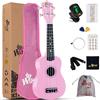 Winzz Ukulele Bambini, Ukulele Soprano 21 Pollici, Ukuele Rosa Regalo per Ragazza, Ukulele Adulti Principianti Kit con Accordatore, Custodia, Tracolla, Corde, Plettri