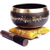 Himalayan Bazaar - Set con campana tibetana, facile da suonare, realizzato a mano, per meditazione tramite il suono, 10 cm, per la guarigione dei 7 chakra