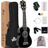 Winzz Ukulele Soprano, kit per principianti, con custodia, accordatore clip-on, corde di ricambio, tracolla, plettro, adesivo per tastiera, prontuario degli accordi, panno per pulizia 21 Sopran nero