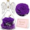 Yamonic Festa della Mamma Idee Regalo,Rosa Eterna Regalo Donna, Rosa Stabilizzata con Angelo di Vetro Regali Mamma Compleanno, Angeli Custodi Regali Nonna, Fiori Eterni con Statuette Angeli Natale
