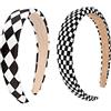 ShiQiao Spl Cerchietto per capelli da donna, motivo scozzese, colore bianco e nero, 2 pezzi
