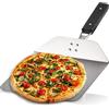 COM-FOUR® Pala pizza in acciaio inox 430, alza pizza e torta con manico | pala pizza panini e pane - manico pieghevole