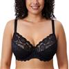 DELIMIRA Donna Reggiseno con Ferretto Taglie Forti Pizzo Senza Imbottito Sostegno Rossetto Rosso 3D