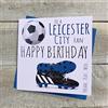 White Cotton Cards - Biglietto di auguri per il compleanno del Leicester City Foxes FC Football Club, 49, verde, bianco, grigio, blu