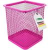 D.RECT Portapenne in Metallo a Rete Quadrato - Porta Penne da Scrivania con Piedini in Gomma e Rivestimento Interno Protettivo - Rosa - Altezza 98 mm