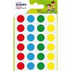 Avery - Bustina di 144 adesivi rotondi, ø15 mm, 4 colori (verde, rosso, giallo, blu), 144 Pezzi
