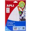 APLI 1865 etichette, formato A5, 19 x 27 mm, 15 fogli, colore bianco