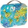 Janod - Puzzle Bambini Il Mondo 100 Pezzi - Gioco Educativo Abilità Fino-Motorie e Concentrazione - Valigetta con Impugnatura - Fabbricato in Francia e Certificato FSC - Dai 6 Anni, J02607