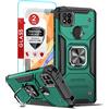 LeYi Cover per Xiaomi Redmi 9C con [2 Pack] Vetro Temperato,Custodia Armour Metallo Magnetica Supporto Silicone TPU Hard PC Morbida Slim Bumper Full Body Antiurto Case per Telefono Redmi 9C Verde