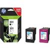 HP 301 2-pack Black-Tri-color Original Ink Cartridges Cartuccia d inchiostro