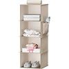 YOUDENOVA Organizer Armadio, Portaoggetti da Appendere, Portattuto da Appendere con 4 Scomparti, Organizzatore Armadio Scomparti per Armadio Interno, per Maglioni, Accessori, Beige