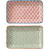 Bloomingville Piatto da Portata Emma - Rettangolare colorato L 19 x W 12 cm, Rosso Verde, Ceramica Gres, Set da 2