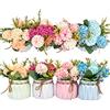 XONOR Piante di fiori artificiali - Mini fiori di ortensia falsi in vaso per decorazioni per la casa Decorazione per scrivania da ufficio per matrimoni per feste, 4 pezzi