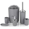 Icegrey Design Moderno 6 Pezzi Set di Accessori per Il Bagno Bottiglie per Lozione, Portaspazzolino, Boccale per Denti, Portasapone, Scopino per WC, Pattumiera,Grigio