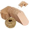Naiocase 100pz. Cuscino di Bomboniere Scatole in Carta Kraft con Corda di Canapa Ideale per Confetti, Caramelle, cioccolatini, Gioielli e Regali Piccoli, ECC
