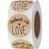 Hybsk (TM) 3,8 cm inch Round Natural Kraft realizzato a mano con amore Adesivi con font nero totale 500 etichette adesive per rotolo 1 Roll