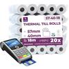 LYNNE PAYMENT SOLUTIONS LYNNE - Rotoli POS 57x40x12 di carta termica per ricevute Bancomat - Rotolini compatibili con dispositivi POS - Rotolo 57mm x 18m x 12mm - [20x]