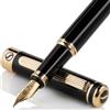 Scriveiner Penna stilografica nera Premium - Splendida penna stilo con finitura Placcato in Vero Oro, Placcato in Vero Oro Pennino (fine),lacca nera