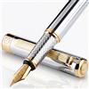 Scriveiner Penna stilografica qualità premium - Penna stilografica mozzafiato con finitura in Placcato in Vero Oro, Placcato in Vero Oro Penninoi (largo), argento cromato
