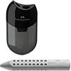 Faber-Castell 183500 Doppio temperamatite, di colore nero/trasparente, in set con gomma da cancellare triangolare di colore grigio