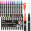 WONSAR Brush Pen Lettering 24 colori Pennarelli Doppia Punta Fine e Punta Pennello, Penne da Colorare ad Acquerello per Adulti Bullet Journal, Libri da Colorare, Mandala, Disegnare a Scuola
