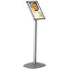 DISPLAY SALES - Porta manifesti DIN A4 da pavimento con angoli arrotondati 210x297 mm | Stand informativo Rondo in alluminio argento Premium | Base pesante in acciaio (altezza 1 m)