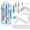 BGCYEGD Compasso,Compasso Set,10Pcs Geometry Kit, Set Compasso Scuola Compassi per tracciare goniometro, squadre, righelli per Studenti,compasso,con scatola infrangibili,Blu.