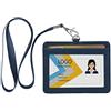 Teskyer Portare Badge da Collo con Cordino in Nylon, 2 Slot Per Carte, in Pelle PU, Gancio a J in Acciaio Inossidabile, Orizzontale Porta Badge per Lavoro e Scuola, Blu
