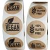 TODOKRAFT 1000 etichette adesive Kraft per alimenti, 500 vegane e 500 senza glutine, rotolo da 22 mm, adesivi per prodotti vegani, senza glutine, pasticceria, imballaggi e negozi alimentari