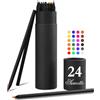Surcotto matite colorate, 24 matite colorate per adulti, bambini, pastelli in lattina per principianti, matite colorate - a base d'olio, colori vivaci, legno nero, pre-affilate