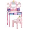 CLP Tavolo Trucco Bambina con Specchio Emilia in Legno I Centro di Bellezza Gioco Bambini con Sgabello I Toletta Bambina Trucco, Colore:Rosa