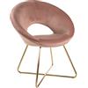 Baroni Home Poltrona Imbottita Circolare in Velluto con Gambe in Ferro Dorato, Poltroncina da Ufficio o Sedia da Pranzo Confortevole con Seduta Ergonomica 71x59x84 cm, Rosa Cipria