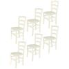 t m c s Tommychairs - Set 6 sedie modello Venice per cucina bar e sala da pranzo, robusta struttura in legno di faggio verniciata anilina bianca e seduta rivestita in tessuto color avorio