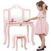 COSTWAY Toeletta Trucco per Bambina Staccabile, Specchiera per Ragazza in Legno con Sgabello e Cassetto, Postazione Trucco 2 in 1 per Cameretta e Cmera da Letto, 80x42x105cm (ROSA)