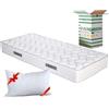EVERGREENWEB MATERASSI & BEDS EVERGREENWEB - Materasso Singolo 85x190 Alto 16 cm in Poliuretano ORTOPEDICO lastra Water Foam Bio + CUSCINO Memory Foam GRATIS, Rivestimento Morbido Bianco ANALLERGICO per Reti o Letti Singoli, CITY