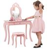 COSTWAY 2 in 1 Toeletta Trucco per Bambina 3+ Anni, Postazione Trucco Bambina con Specchio ad Alta Definizione Rimovibile, Set in Legno con Sgabello, Cassetto e Dispositivo Anti-ribaltamento (ROSA)