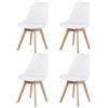 DORAFAIR Pack 4 tower sedia da pranzo scandinave con gambe in faggio massiccio e cuscini in finta pelle, Bianco