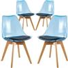 Brigros WeHome - sedia design moderna sala da pranzo o salotto disponibile in diversi colori con gambe effetto legno e seduta trasparente con cuscino in ecopelle (Blu Trasparente)
