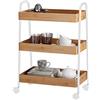 BAKAJI Carrello Trolley Cucina in Metallo con 3 Ripiani in legno e 4 Ruote girevoli a 360 Gradi con Freno Trolley Salvaspazio Arredamento Casa Cucina Dimensione 49 x 70 x 28 cm Design Moderno (Bianco)