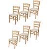 t m c s Tommychairs - Set 6 sedie modello Cuore per cucina bar e sala da pranzo, robusta struttura in Legno di faggio color naturale e seduta rivestita in tessuto colore avorio