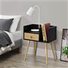 [en.casa] Comodino con Cassetto e 2 Scomparti Aperti per Camera da Letto Tavolino Laterale a Vani Portaoggetti per Soggiorno Mobiletto Ingresso 64x50x36 cm - Nero/Colore Legno