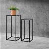 [en.casa] Set di 2 Tavolini Alti in Metallo 2 Tavoli Consolle con Piano Quadrato in Misure Diverse per Salotto Ingresso Corridoio Soggiorno - Nero Opaco